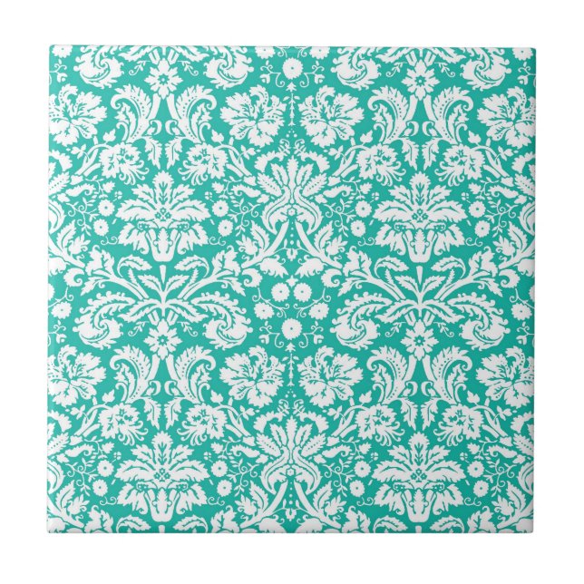 Turkos Teal damask-mönster Kakelplatta (Framsidan)