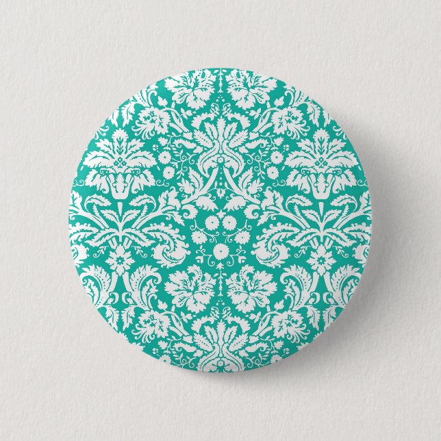 Turkos Teal damask-mönster Knapp (Framsida)