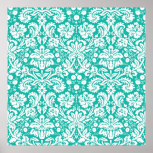 Turkos Teal damask-mönster Poster