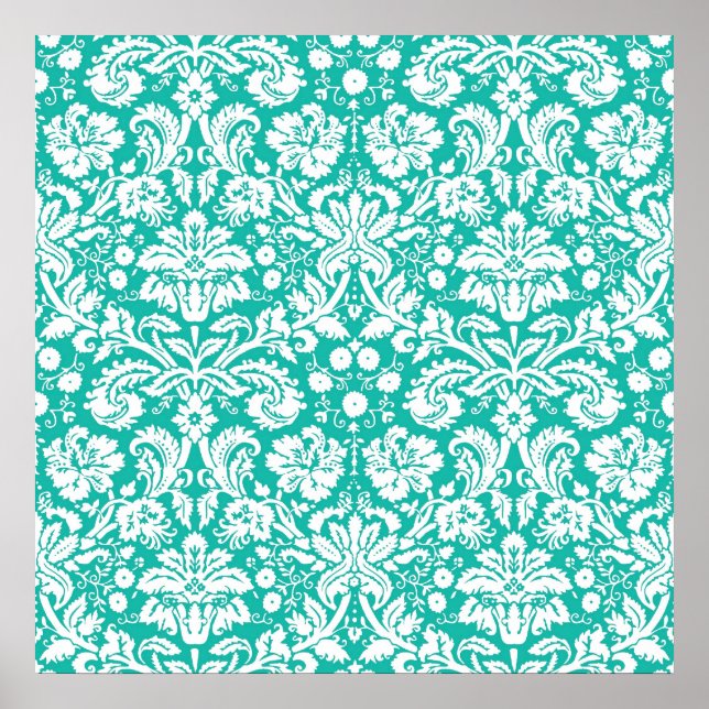 Turkos Teal damask-mönster Poster (Framsidan)