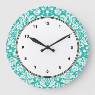 Turkos Teal damask-mönster Stor Klocka