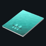 Turkos teal geometrisk nätmönster Monogram Anteckningsblock<br><div class="desc">Monogram Personlig anteckningsbok skolkontorsmaterial med din anpassade initial och namn. Triangel geometriskt nät med ljus mörk blågrön turkos teal aqua ombre gradient.</div>