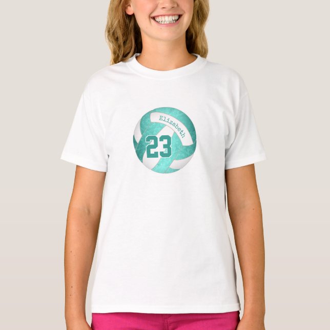 Turkos teal gradient Artsy Flickor volleyball T Shirt (Framsida)