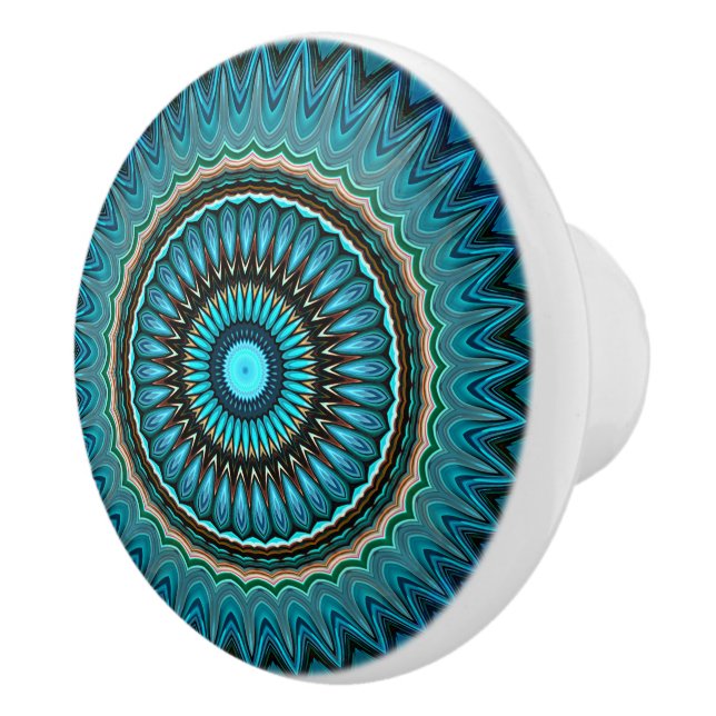 Turkos Teal Grön Mandala Rund Stjärnmönster Knopp (Höger)