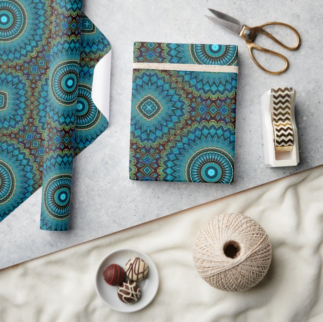 Turkos Teal Grön Mandala Rund Stjärnmönster Presentpapper (Hantverk)