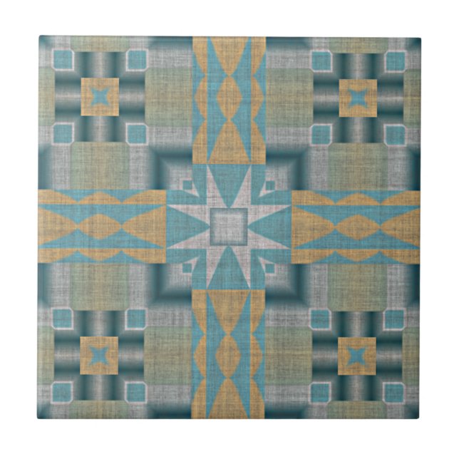 Turkos Teal Gult Orange Eclectic Ethnic look Kakelplatta (Framsidan)