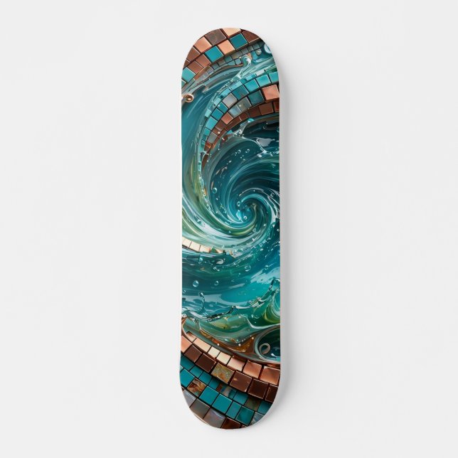 Turkos Teal Mosaikvåg Mini Skateboard Bräda 18,5 Cm (Framsida)