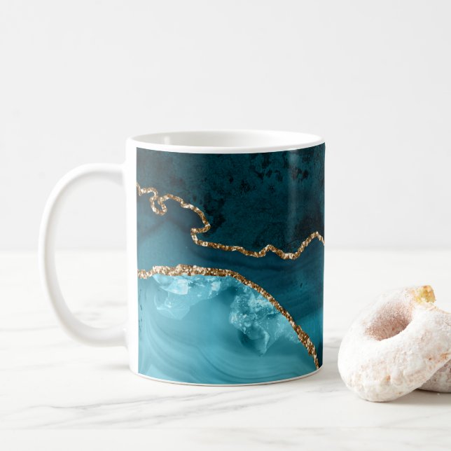 Turkos - Teal och Guld Agate Kaffemugg (Med munk)