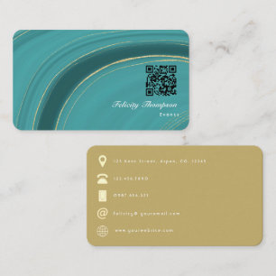 Turkos - Teal och Guld Agate QR-kod Visitkort