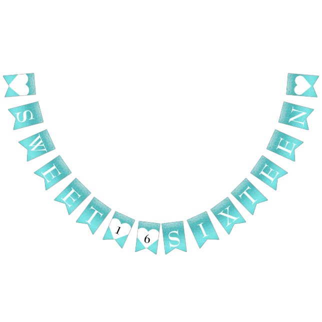 Turkos Teal Ombre Glitter SWEET 16 SEXTON Vimplar (Alla)