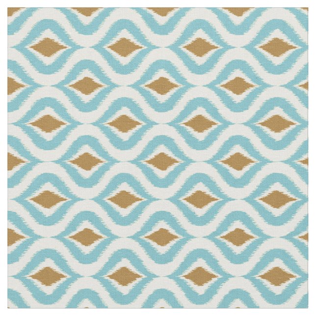 Turkos Teal Retro Chic Ikat droppar Mönster Tyg (Närbild)