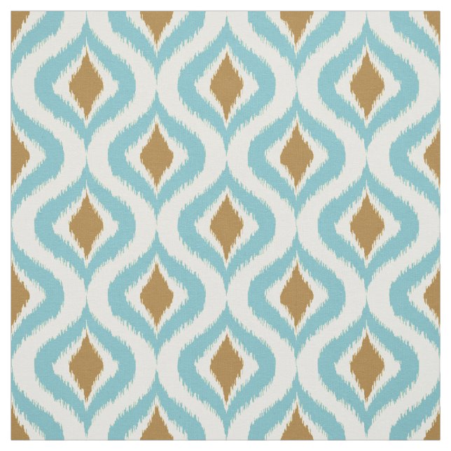 Turkos Teal Retro Chic Ikat droppar Mönster Tyg (Provkarta)