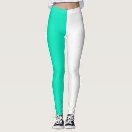 Turkos Teal White Two Tone Split Halva design Leggings