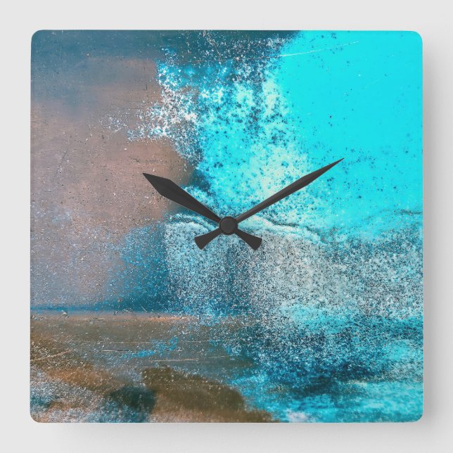 Turkos Texturerad färg och rost-Abstrakt Fyrkantig Klocka (Framsida)