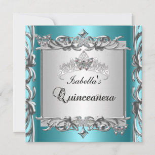 Turkos Tiara Quinceanera 15-årsdag Inbjudningar