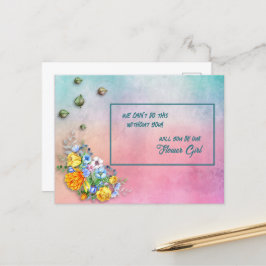 Turkos till Rosa Gradient Blommigt Bouquet Flower Meddelande Vykort