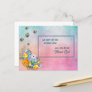 Turkos till Rosa Gradient Blommigt Bouquet Flower Meddelande Vykort