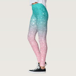 Turkos till rosa ombre glitter struktur leggings