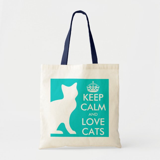 Turkos Totebag - Keep calm and love cats Tygkasse (Framsidan)