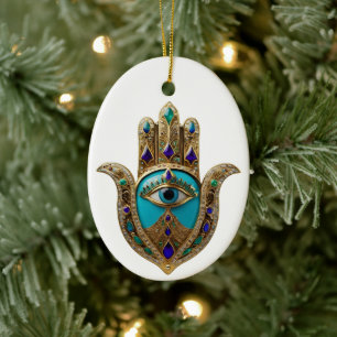 Turkos Tredje Öga Hamsa Julgransprydnad Keramik