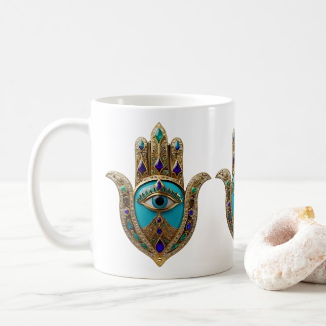 Turkos Tredje Öga Hamsa Kaffemugg (Med munk)