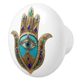 Turkos tredje ögon Hamsa Knopp