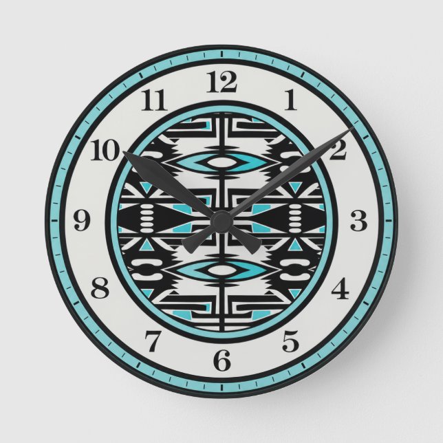 Turkos Tribal Väggurklocka Rund Klocka (Framsida)