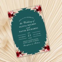 Turkos Tropisk Ros Höst Bröllopsinbjudan