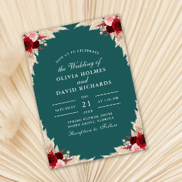 Turkos Tropisk Ros Höst Bröllopsinbjudan Inbjudningar