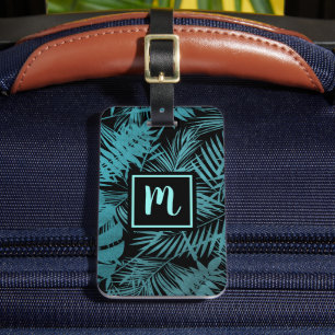 Turkos tropiska handflatan löv monogram modern chi bagagebricka