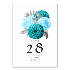 Turkos - Turkos och Silver Blommig Bröllop Bordsnummer