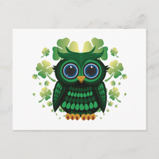 Turkos Ugglas Vita Bakgrund St. Patrick's Day Vykort