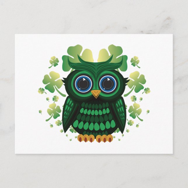 Turkos Ugglas Vita Bakgrund St. Patrick's Day Vykort (Framsida)