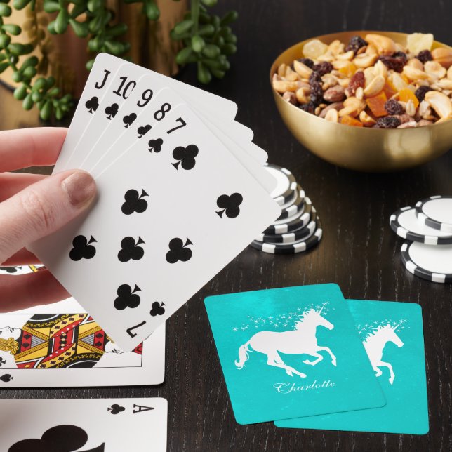 Turkos Unicorn Personlig Spelkort (På plats)