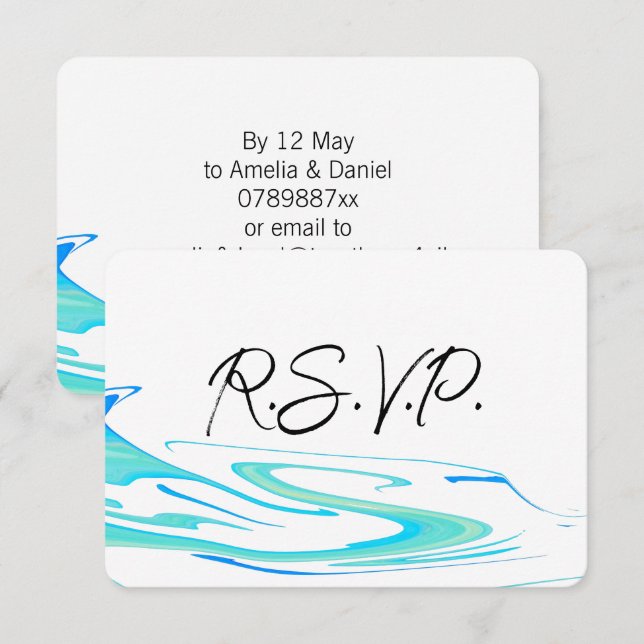 Turkos Våg Modern Elegant Bröllops-RSVP-Kort OSA Kort (Fram/baksida)