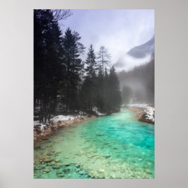 Turkos vatten i Mojstrana, Slovenien Poster