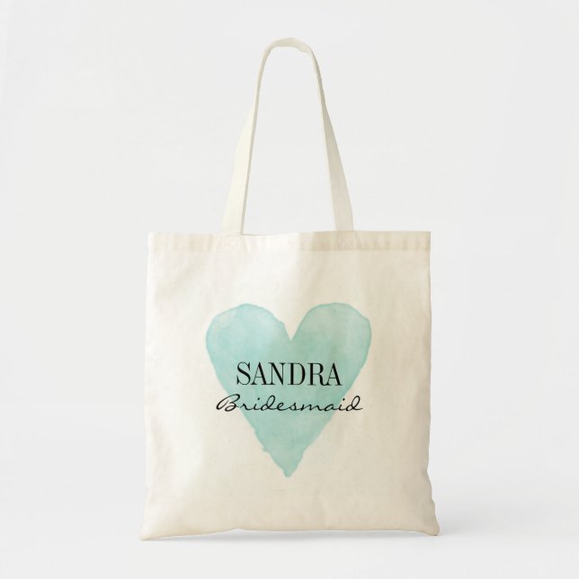 Turkos vattenfärgsbridesmaid tote bags tygkasse (Framsidan)