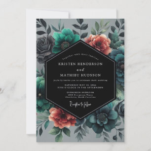 Turkos Venetiansk Floral Bröllop Inbjudningar