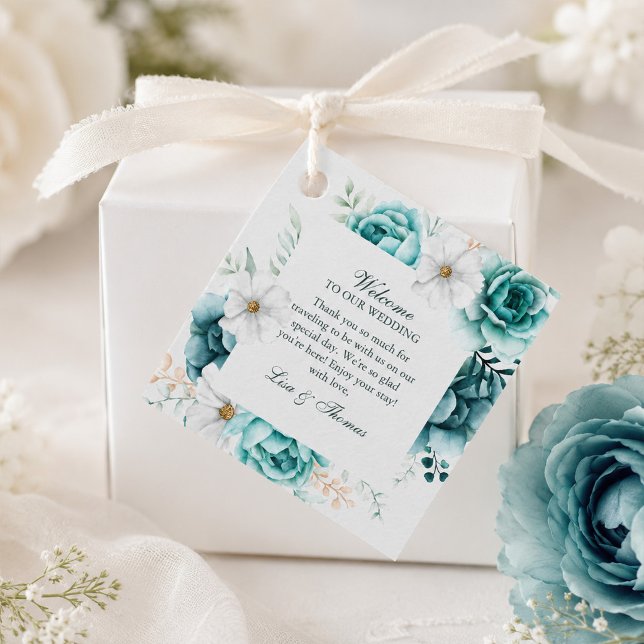 Turkos vildblomma bröllopsgåva etikett (Teal Wildflower Wedding Gift Tag)