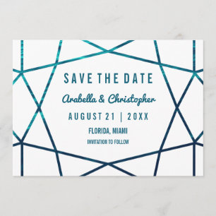 Turkos Vinkar Geometric Save the Date Spara Datumet