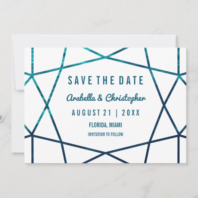 Turkos Vinkar Geometric Save the Date Spara Datumet (Framsida)