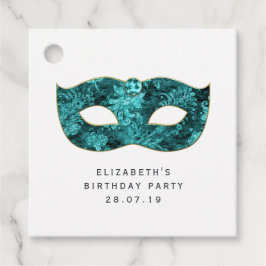 Turkos Vintage Masqueradmask och Damask Gåvor Etiketter