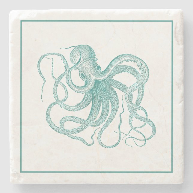 Turkos Vintage Octopus Illustration Stenunderlägg (Framsidan)