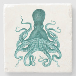Turkos Vintage Octopus Illustration Underlägg Sten