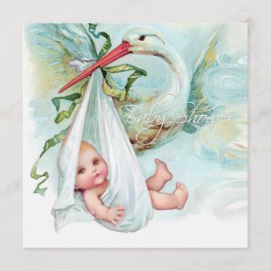 Turkos Vintage Stork Bebis Badrumsfest Inbjudningar