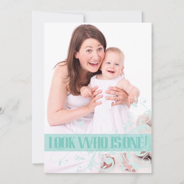 Turkos virvlar runt baby den första inbjudningar (Framsida)