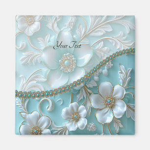 Turkos Vit Blommig Magnet