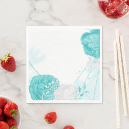 turkos vit blommigt bröllop pappersservett