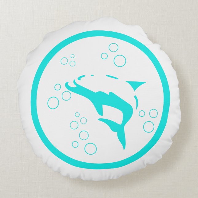 Turkos vit DOLPHIN bubblor nautisk Rund Kudde (Baksidan)