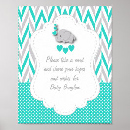 Turkos, vit Grått Elephant Baby Shower Poster